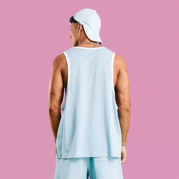 NWOT ASOS Men’s Actual health and wellbeing tank top graphic print light blue - Picture 7 of 9